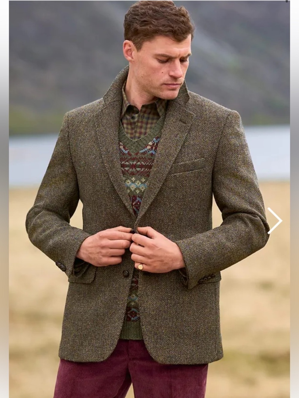 Harris Tweed classic fit blazer 100% wool jacket size 46R brown tan herringbone